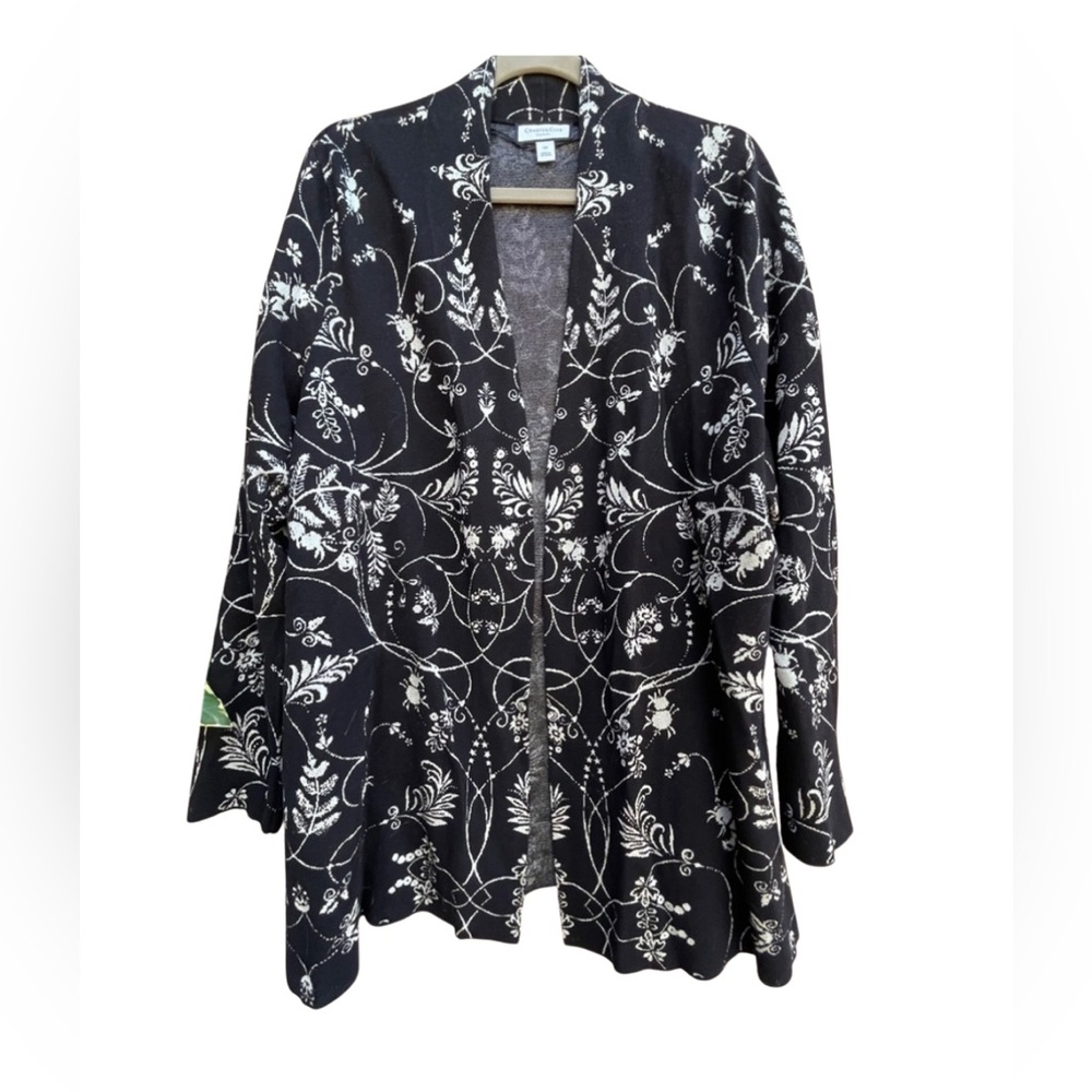 Charter Club Women's 3X  P2P:28" L:32”  Jacquard Warm Cardigan Sweater B&W.